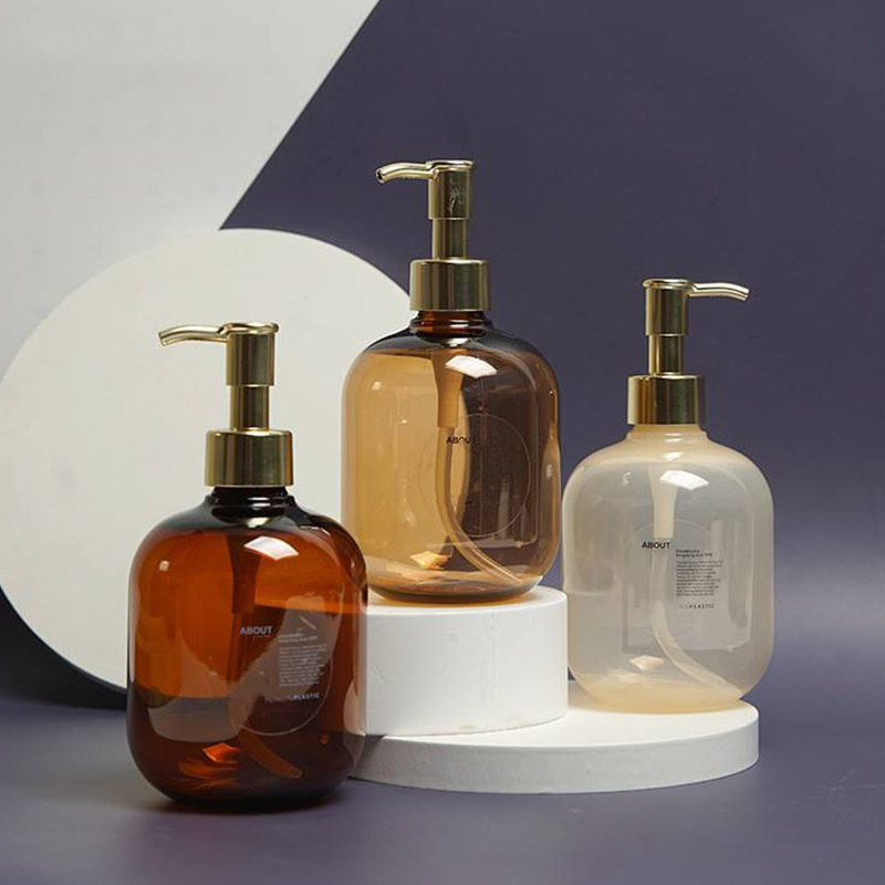 300 ml 500 ml PET-plastik Rav Rund Tom Conditioner Body Lotion Flaske Guld PET Lotion Pump Shampoo Flaske