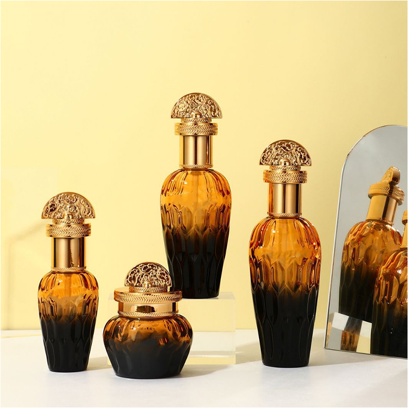 Frostet klart glas Hudplejeemballage Kosmetikbeholdere Glaslotionflaske med dråbepumpe