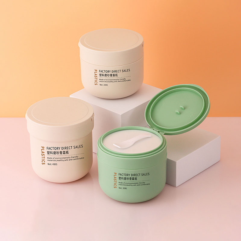 200 g 300 g 400 g plastik frostet rund kosmetisk hudplejemaske Cremekrukke Whitening Fjernelse af fregner solcremebeholder med ske