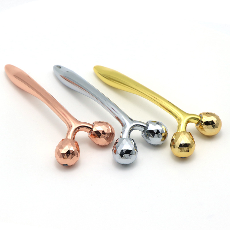 Y Shape 3D Massage Beauty Bar Håndholdt ansigtsløftning Anti-aging hudpleje 24k guld metal ansigtsrulle