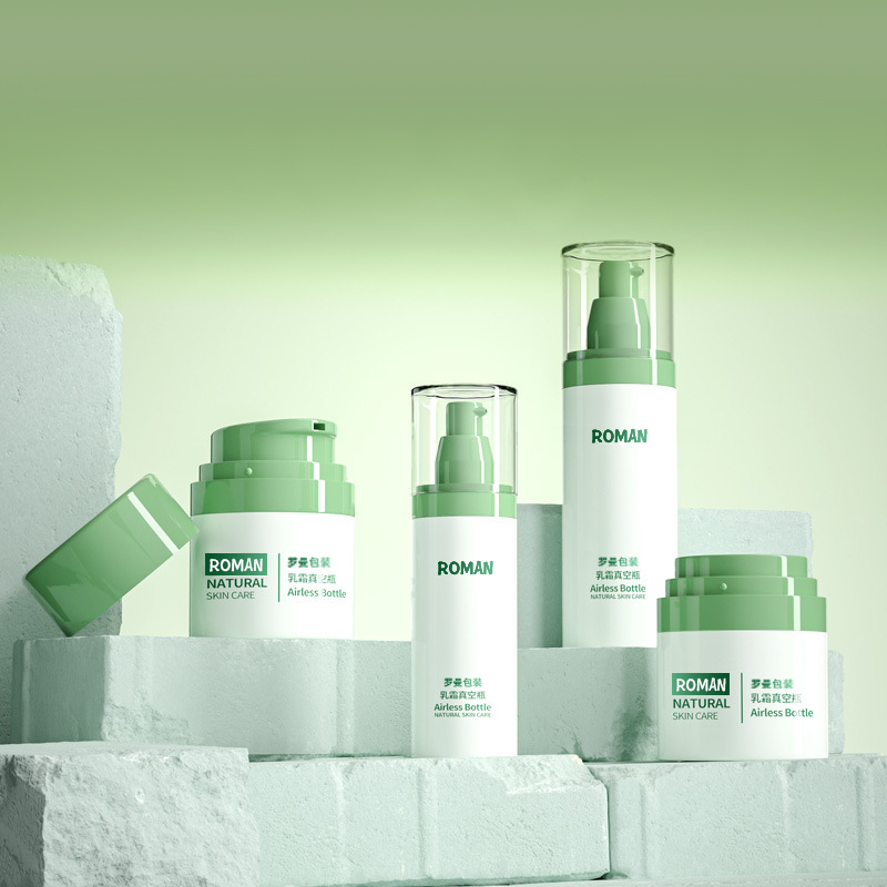 Kosmetisk plastikemballage Ansigtscremeflaske 30ml 50ml 80ml Grøn luftløs pumpeflaskesæt med galvanisering til anti-age serumflaske