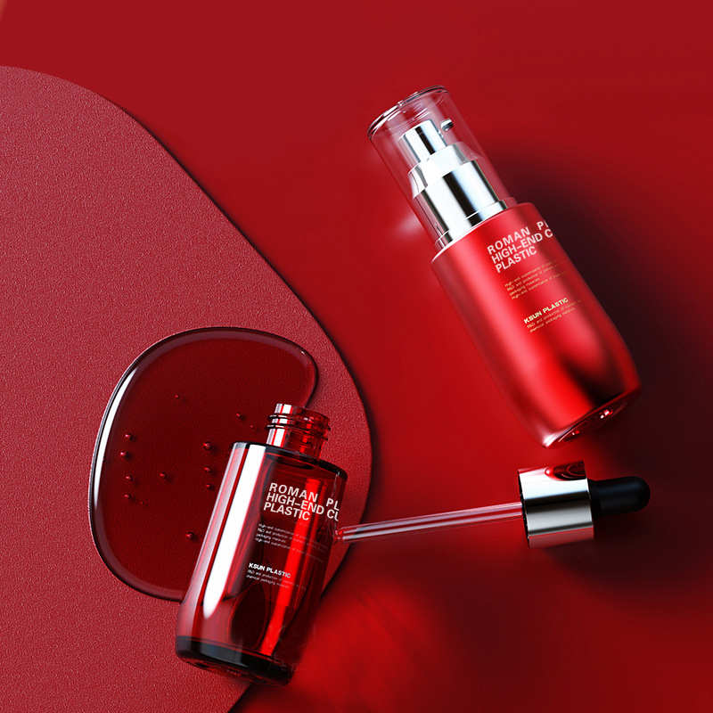 Genopfyldelig kosmetisk olieflaske 50 ml vinrød PETG Ansigtspleje Serumdråbeflaske med dråbe til flødeflaskesæt