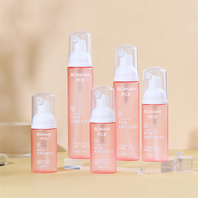 50ml 80ml 100ml 120ml 150ml 200ml Sæbedispenser Skumflaske Frosted PET Gradient Pink Facial Cleanser Mousses Flaske Shampoo Shower Gel Skumpumpeflaske