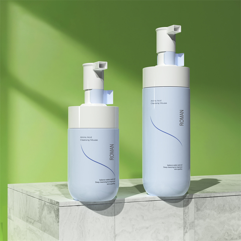 Private Label Facial Whitening Foamer Gentle Cleansing Mousse Bubble Cleanser Blue PET-skumpumpeflaske 150ml 200ml 300ml