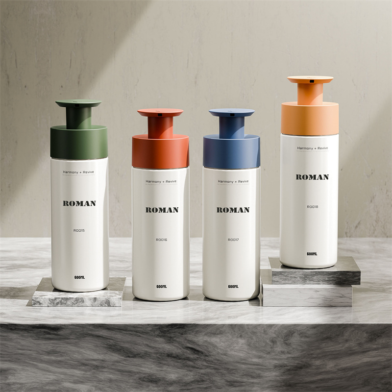 200ml 300ml 400ml 600ml PET Plastic runde pumpeflasker til shampoo Body Wash Lotion Flydende Håndsæbe Shower Gel Emballage