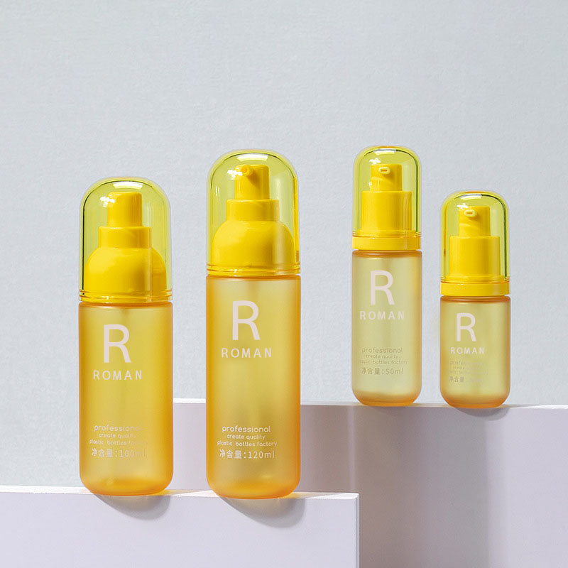 30ml 50ml 100ml 120ml Pet Yellow Makeup Remover Flaske Ansigtsvask Rund Press Body Cream Flaske 3,5 oz Plastic Lotion Flaske