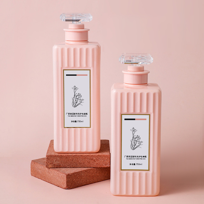 500 ml 750 ml firkantet plastik Pet Lotion pumpeflaske med stribeformet overflade til hårolie Shampoo og balsam kosmetikbeholder