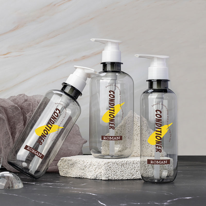Tomme plastiklotionflasker 300ml 400ml 500ml 600ml PET Boston Round Shampoo Conditioner Flaske Shower Gel Dispenser Pumpeflaske