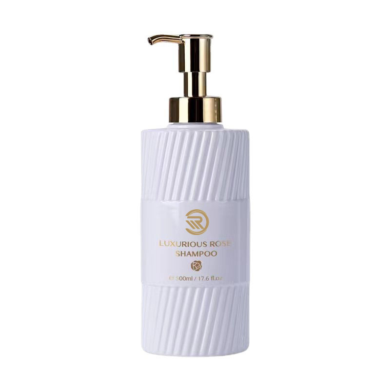 Miljøvenlig 500 ml flad skuldershampoo brusegelflaske Hvid sort stribepressende plastpumpeemulsionsemballage til lotionbrug Miljøvenlig 500 ml flad skuldershampoo brusegelflaske Hvid sort stribepressende plastpumpeemulsionsemballage til lotionbrug