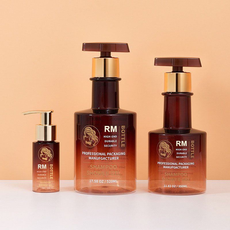 Gratis prøve Rav Sort Guld Langhalset Shampoo Flaske Tom Håndvask Flaske Plast Body Lotion Pumpe Flasker 300ml 500ml