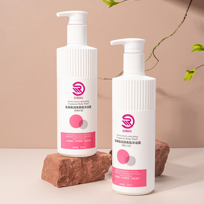 Varm hvid stribet HDPE plastikflaske med bølget mundstykke 500ml 700ml Shampoo Shower Gel Lotion med pumpehætte Vietnam