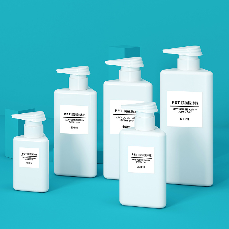 Ny trekantet PET-plastikflaske til ansigtsrens lotion eller hudplejelotion 100 ml 200 ml 300 ml 400 ml 500 ml kosmetikflaske