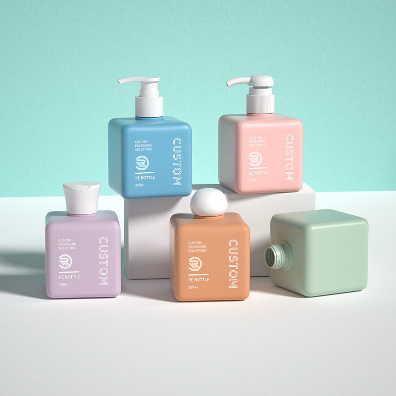 Populær genanvendt PET Plastic Square Hudpleje Shampoo Body Butter Oil Flasker 150ml 200ml 250ml Størrelser med skærmtryk
