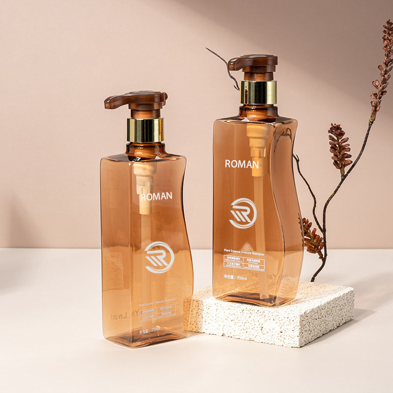 Pålidelig 350 ml 500 ml kurveformet ravfarvet kæledyrsplastik-tom bodylotion-flaske med pumpe til hårpleje Shampoo balsam eller ansigtscreme brug