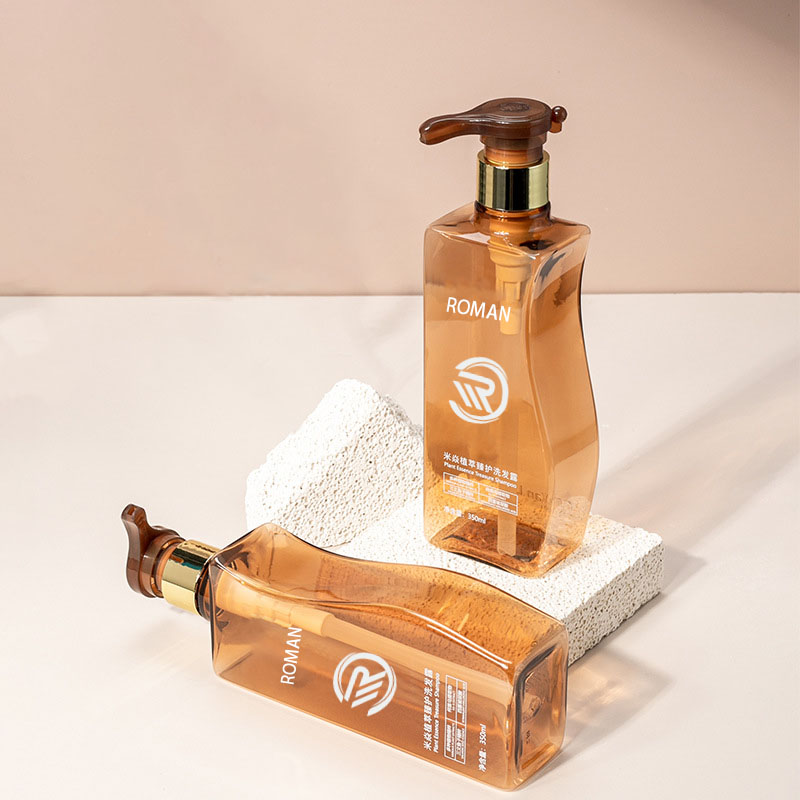 Pålidelig 350 ml 500 ml kurveformet ravfarvet kæledyrsplastik-tom bodylotion-flaske med pumpe til hårpleje Shampoo balsam eller ansigtscreme brug Pålidelig 350 ml 500 ml kurveformet ravfarvet kæledyrsplastik-tom bodylotion-flaske med pumpe til hårpleje Shampoo balsam eller ansigtscreme brug