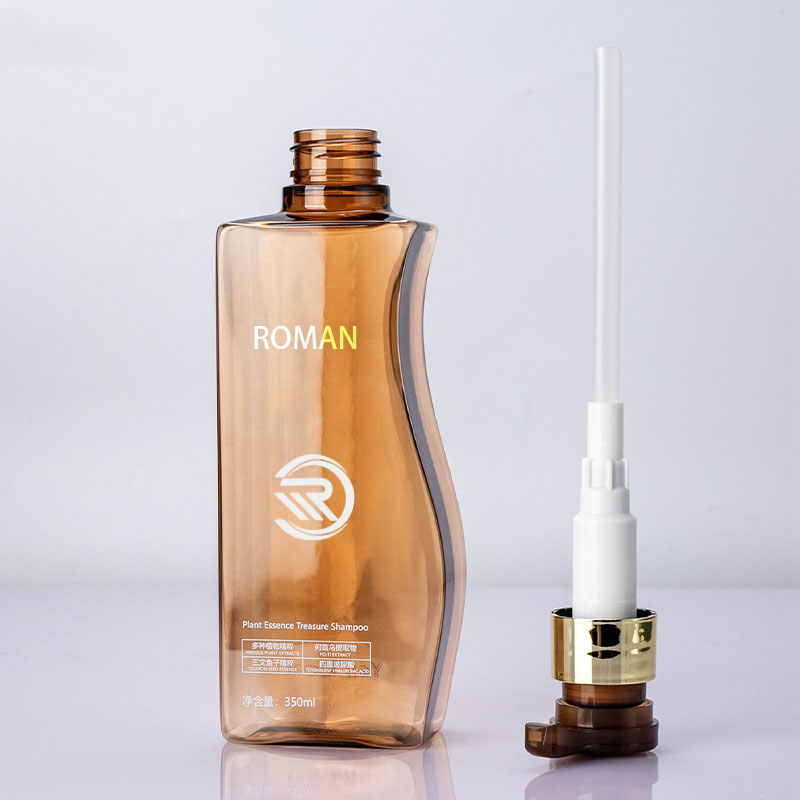 Pålidelig 350 ml 500 ml kurveformet ravfarvet kæledyrsplastik-tom bodylotion-flaske med pumpe til hårpleje Shampoo balsam eller ansigtscreme brug Pålidelig 350 ml 500 ml kurveformet ravfarvet kæledyrsplastik-tom bodylotion-flaske med pumpe til hårpleje Shampoo balsam eller ansigtscreme brug